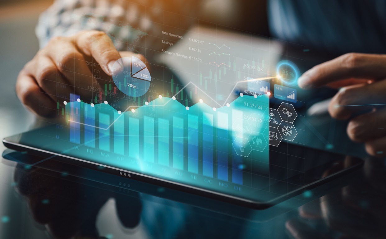 Businessman work with ai economy analysis financial result by digital marketing technology u