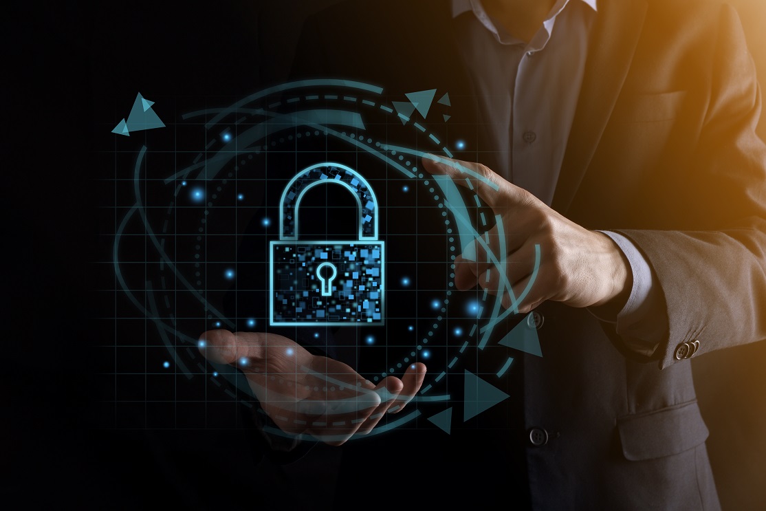 Cyber security network padlock icon internet technology networking businessman protecting data personal information virtual interface data protection privacy concept gdpr eu digital crime